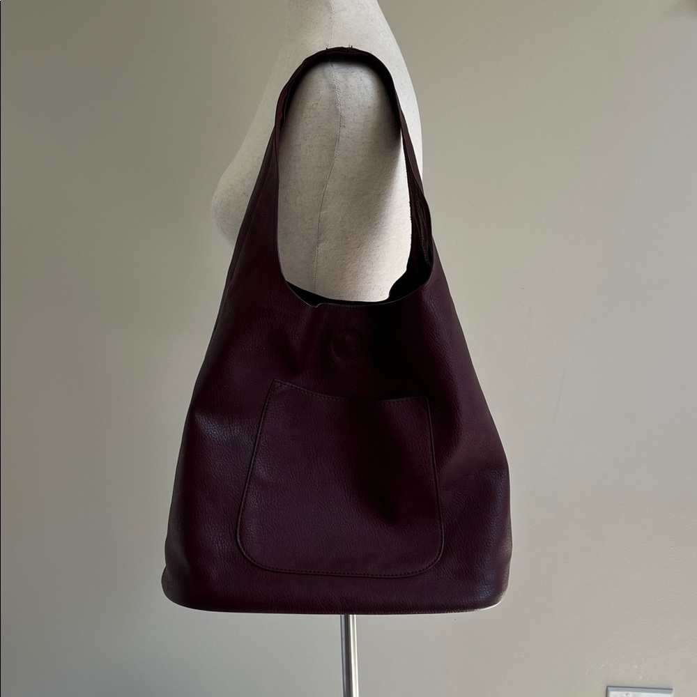 Burgundy Leather Slouchy Tote Shoulder Bag Purse